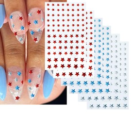 Red Blue White Star Nail Stickers 3D Embossed Self Adhesive Glitter Stars Nail Decals 4th of July Patriotic Designs Nail Art Supplies for Women Girls Kids Independence Day Manicure Decoration 6 Sheets