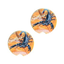 Car Coasters Zodiac Sign Scorpio Black Scorpian Ceramic Car Cup Holder Coaster 2 Pack 2.57 inches with Finger Notch and Cork Backing Green Pad Used for More Even and Professional Finish