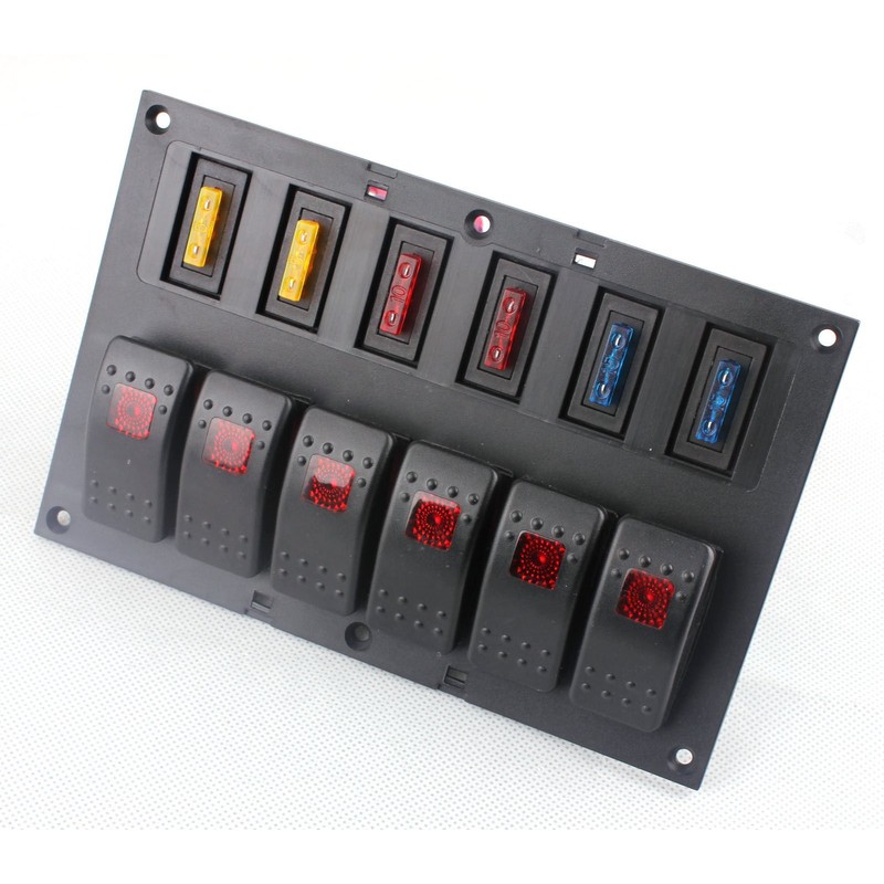 12V 6 Gang Car Boat Switch Panel Waterproof Auto Fuses