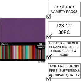 Paper Accents Cardstock Variety Pack 12 x 12-36 Sheets in Assorted Colors, Colored Craft Cardstock for Scrapbooking, DIY Projects, and Art or School Use