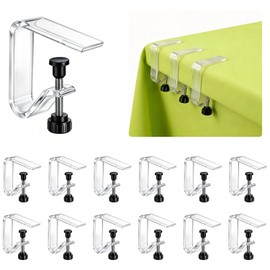 12 Pieces Clear Tablecloth Clips, Adjustable Plastic Table Cover Holders, Windproof Transparent Clamps for Securing Tablecloths Indoor Outdoor Party, Wedding, Christmas Event, Picnic, Camping