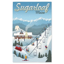 Lantern Press 16x24 Inch Giclee Art Print Wall Decor, Sugarloaf, Maine, Retro Ski Resort