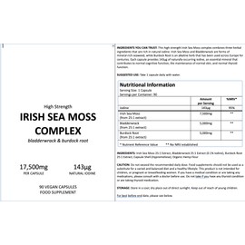 Irish Sea Moss Complex 17,500mg with Bladderwrack & Burdock Root Extract - 143 mcg Natural Iodine – 90 Vegan Capsules (3 Months Supply) – by Alpha01®