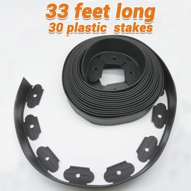 Landscape Edging Border, Plastic Edging for Landscaping, Garden Edging Border,Lawn Edging no dig,Garden Borders,Flower Bed Edging,Rubberific Landscape Edging, (Plastic Stakes, Black-33Feet)