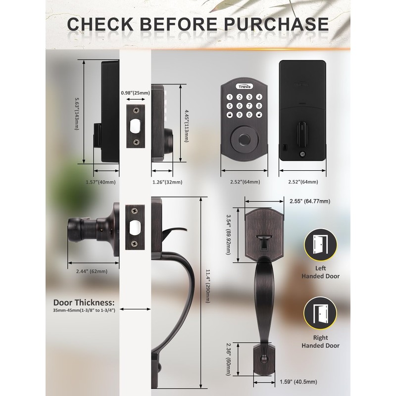 Tinewa Smart Locks for Front Door - Oil Rubbed Bronze