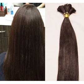 Hair Faux You 20" 100 grams, Double Drawn,10 Bundles,100% Human V-light Bulk Hair Extensions (Loose Hair) #2 Darkest Brown