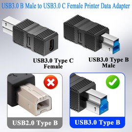 QIANRENON USB 3.0 B to C Data Connection 5Gbps USB 3.0 Type B Male to Type C Female Adapter Type B 3.0 to USB-C Printer Converter, for Scanner Hard Drives (Not for USB-B 2.0), Pack of 2