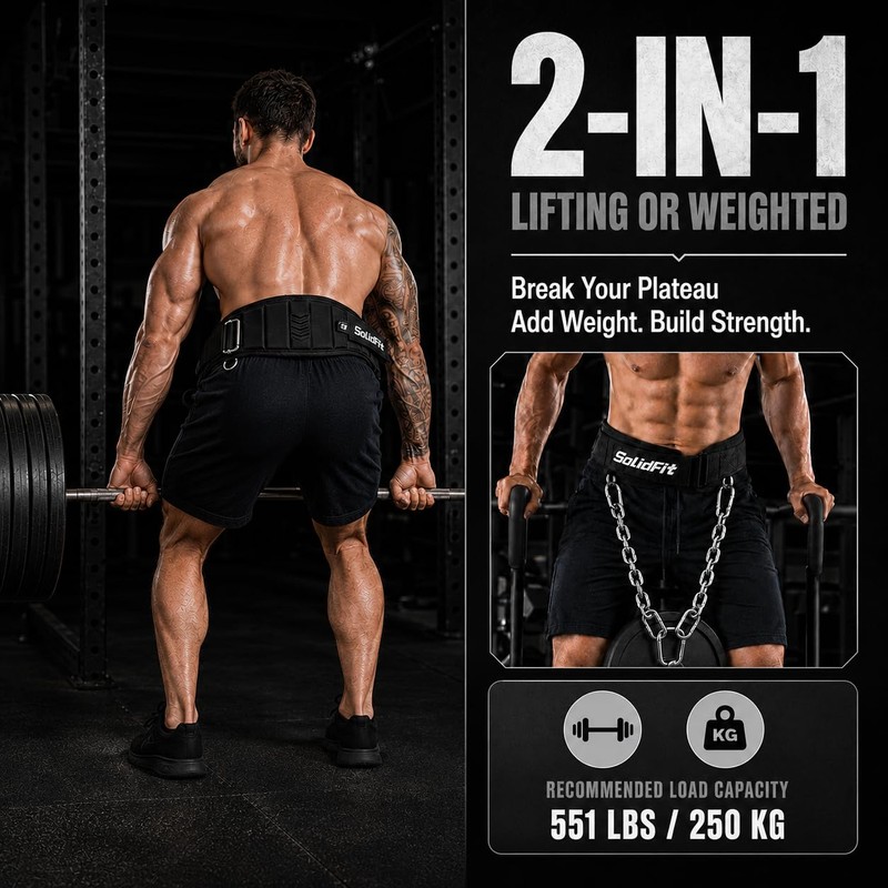 SolidFit 2-in-1 Weight Lifting Belt and Dip Belt for Weightlifting,