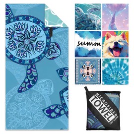 Large Beach Towel - 180 x 100 cm Microfibre Beach Towel with Bag, Absorbent and Quick Drying Beach Towel, Soft & Lightweight Beach Towel for Beach, Travel, Swimming (Turtles)