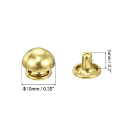 sourcing map 60 Set Round Studs Rivet, 10x5mm Brass Mushroom Shape Leather Rivet, Button Rivets Fastener for Leather Belt Wallet Handbag Leather Craft DIY Decoration (Gold)