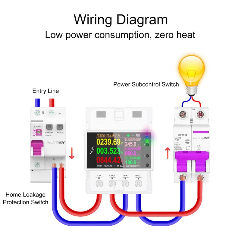 Multifunctional Power Meter DIN Rail 2.4in TFT Display Electric Energy
