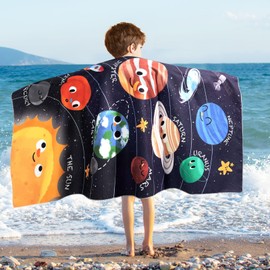 WERNNSAI Planet Kids Beach Towel for Boys - 76 x 150cm Planet Sand Free Swim Towels for Boys Bath Pool Camping Travel Towel Quick Dry Ultra Absorbent Super Soft Beach Blanket Bath Shower Towel