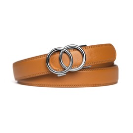 Bella Belt | Silver - Brown - Women Leather Belt - Fashion Ladies Belts - Ratchet Belt - Gold Buckle - for jeans - for dresses