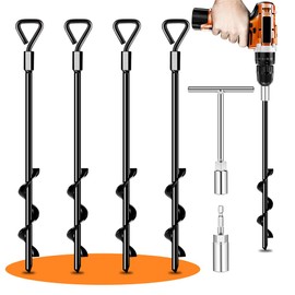 Ground Anchors Screw in Tent Stakes Heavy Duty Trampoline Stakes High Winds, Ground Anchors for Camping Tent, Canopies, Carports, Sheds, Swing Sets, Canopy Stakes Kit, Mobile Home Anchors 4 Pack