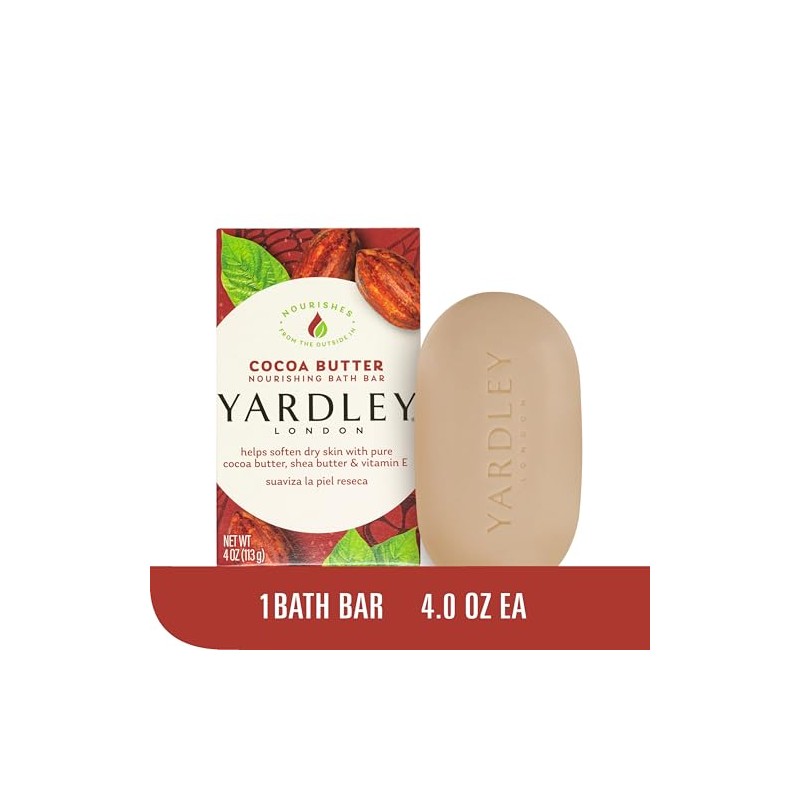 Yardley London Cocoa Butter Bar Soap, Unisex, 4.25 oz