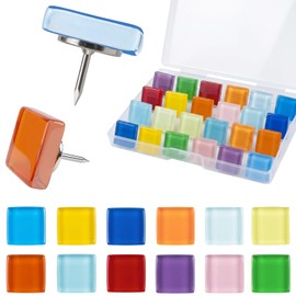 24 Pcs Decorative Push Pins Glass Thumbtacks in 12 Colors Cute Office Decor for Women Cork Board Bulletin Board, Photos Wall Maps and Other Offices