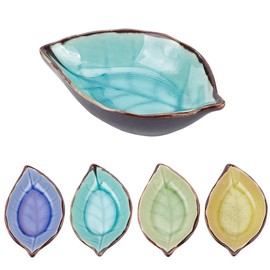 PLIGREAT 4 Pcs Ceramic Spoon Rest Colorful Leaf Shaped Spoon Rest Cooking Spoon Holder for Kitchen Counter Stove Top Spatula Fork Ladles Rest Christmas Party Table Decor Gift