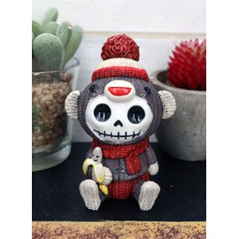 Ebros Furry Bones Knitted Sock Monkey with Beanie Wool Pom Hat and Banana Skeleton Figurine 3" H Furrybones Ape Monkeys Costume Hooded Voodoo Skeletons Skulls Macabre Collectible Sculpture