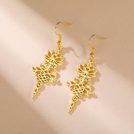 KKJOY Lotus Flower Yoga Symbol Dangle Earrings Stainless Steel Buddhism Unalome Inspirational Jewelry for Women Charming Ladies (Gold)