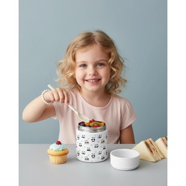 WXXM 10oz Soup Thermo for Hot Food Kids Insulated Food Jar with Spoon Wide Mouth Stainless Steel Lunch Container Leak Proof Vacuum Food Box for School Travel Picnic White Panda