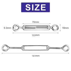 10 x Turnbuckle Wire Tensioner, M5 Heavy Duty 304 Stainless Steel Turnbuckle Tensioner Adjustable Turnbuckle Hook and Eye Rope Cable Tension Set