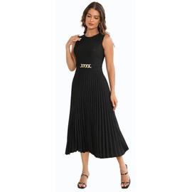 SheKiss Casual A Line Pleated Dresses for Women Sleeveless Ankle Length Curvy Evening Vintage Summer Dress with Belts