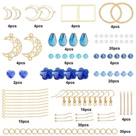 SUNNYCLUE 1 Box DIY 8 Pairs Blue Moon Earrings Making Starter Kit Including Moon Geometric Linking Connector Charms Teardrop Flower Beads Earring Findings for Women Earring Making Crafts