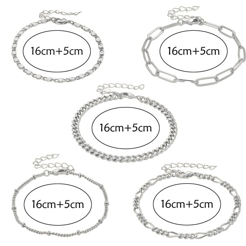 Wnddle 5 Pieces Chain Bracelets for Women, Chain Bracelets Set