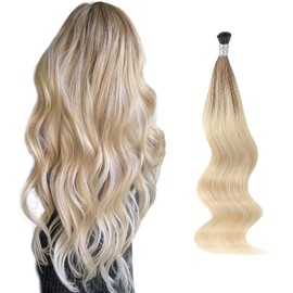 ABH AMAZINGBEAUTY HAIR Balayage I Tip Extensions Hair Extensions Itip Ombre Ash Brown to Blonde Remy Human Hair Extensions Pre Bonded Fusion Invisible Straight Hair 50 Strands 50G 16 Inch