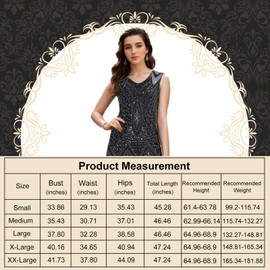 PLULON 1920s Flapper Dress with Sequins, Beads, Fringe and 20s Accessories Set (Black and Silver)