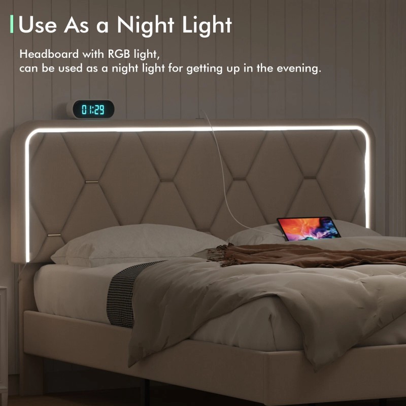 Vecelo LED Light Queen Full Twin Bed Frame with USB