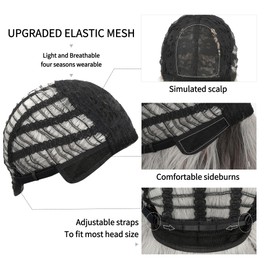 Grey Wigs With Bangs Women's ombre grey Bob Wig Synthetic Cosplay Wig for Girl Costume Wigs (12" Dark Root ombre grey)