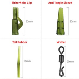 Pack of 10 safety lead clips, fishing accessories, carp consisting of safety clips, swivel sleeves, anti-tangle, quick change swivel for fishing lead, total 40 pieces