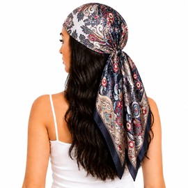 FAIRYGATE Fashion Silk Scarf Women's Square Scarf Soft Warm Satin Business Leisure Style Headscarf Decoration Bandana Hair Band Spring Autumn 61023