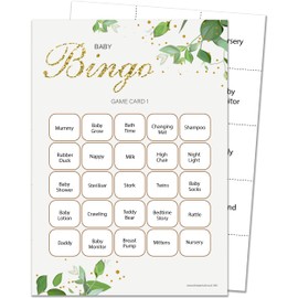 Olivia Samuel 16 Player Bingo Baby Shower Game - Botanicals Design (16 Guest Cards + 4 Sheets of Calling Cards for The Host + Winner's Certificate)