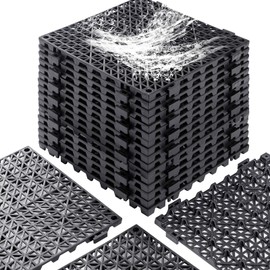 12” x 12” Drainage Interlocking Floor Tiles, 12 Pack Non-Slip Pool Deck Drain Mats for Flooring, Soft PVC Splicing Modular Cushion Mats, Rubber Floor Tiles with Holes for Shower Basement Garage Shed