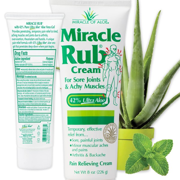 Miracle Rub Pain Relieving Cream with 42% Aloe, 8 oz Tube (1 Pack)