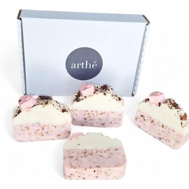 ARTHE Kit 4 Jabones Artesanales de 170 gr c/u Jabón Natural Regalo Día Madres Navidad San Valentín Aromas Rosas Lavanda a Escoger con Cintilla