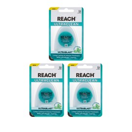 REACH® ULTRACLEAN ULTRABLAST, Cool Mint Dental Floss, Plaque Remover for Teeth, Shred Resistant, Waxed, Easy on Gums & Teeth, Fresh Breath, Oral Care, PFAS Free, for Adults & Kids, 3 PK, 25 YD