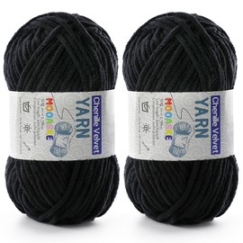 2 Pac Chenille Yarn for Crocheting - Blanket Yarn for Crocheting - Fluffy Yarn for Crochet, Baby Yarn for Crocheting Soft Blankets Weight Per Roll 50g/1.76oz, Length 60m/65yard (Black)