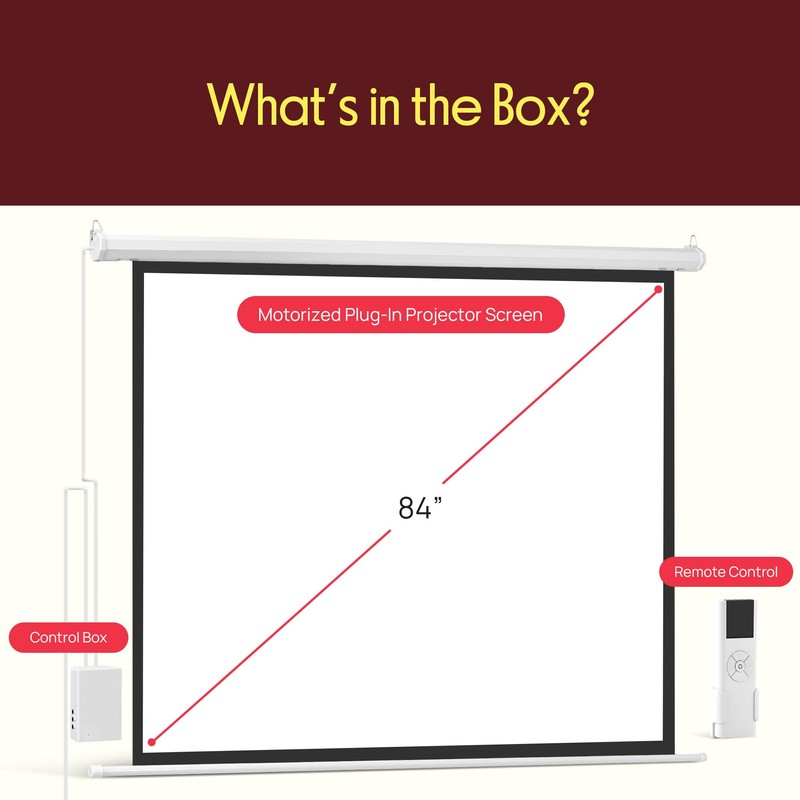 Pyle 84" Motorized Projector Screen – Matte White 4:3 Format,