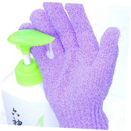 FOMIYES 4 pcs Purple Exfoliating Shower Gloves Body Scrub Mitts Stretchy Nylon Bath Gloves for Men Women with Hanging Loop Easy to Clean and Machine Washable
