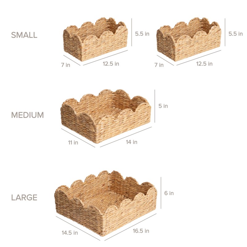 RGI Home Scalloped Edge Baskets, Water Hyacinth, Set of 4
