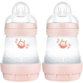 MAM Easy Start Self Sterilising Anti-Colic Baby Bottle 2 Pack (2 x160 ml) MAM Baby Bottles with Slow Flow MAM Teats Size 1, Newborn Essentials, Pink (Designs May Vary)