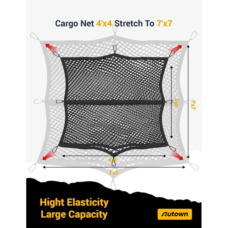 AUTOWN Cargo Net for Pickup Truck Bed - Stretchable 4'x4'