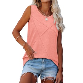 WIHOLL Summer Tops for Women Sleeveless Shirts Dressy Casual Tank Tops Vacation Outfits Coral Pink L