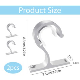 2 x Aluminium Alloy Curtain Pole Brackets Heavy Duty Universal Hooks for Rods Diameter 25-28mm Easy Installation for Closet and Wardrobe Elegant Design - White B