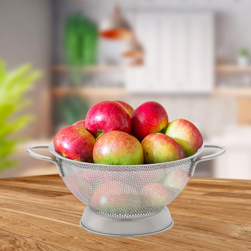 HIC Kitchen Perforated Colander with Handles, 18/8 Stainless Steel, 10