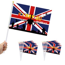 POPOYU 10Pcs Vj Day Mini Flags on Sticks,VJ Day 80th Anniversary Decorations,80th VJ Day Mini Flags & Bunting,Union Jack Hand Flag for 80 Years Victory over Japan WW2 1945-2025 Decorations