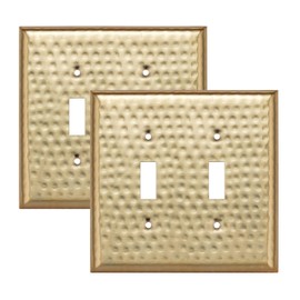 Monarch Abode Double Switch Hand Hammered Toggle Decorative Wall Plate Switch Plate Outlet Cover, 2-Gang, Brushed Gold (Pack of 2)
